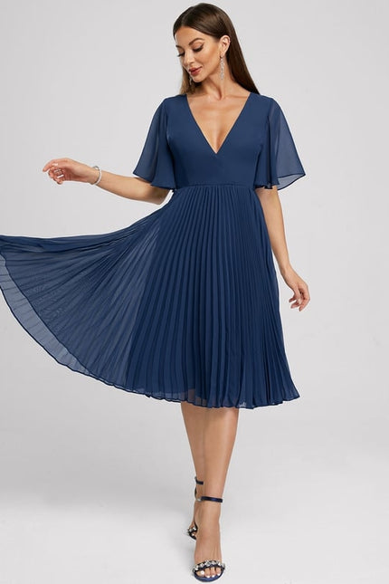 Robe Trapèze Nuit Marine Plissée - gallery 4