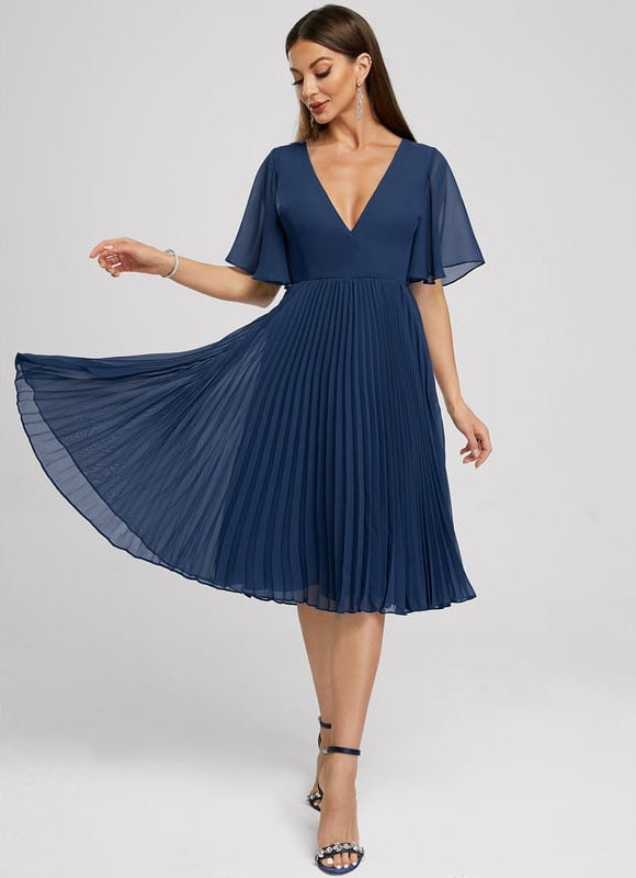 Robe Trapèze Nuit Marine Plissée - gallery 4