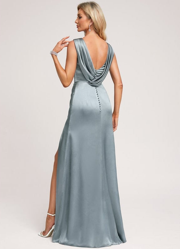Robe Trapèze Satin Aqua Élégant - gallery 3