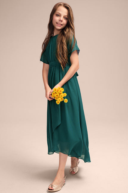 Robe Trapèze Verte Mousseline Plissée - gallery 2