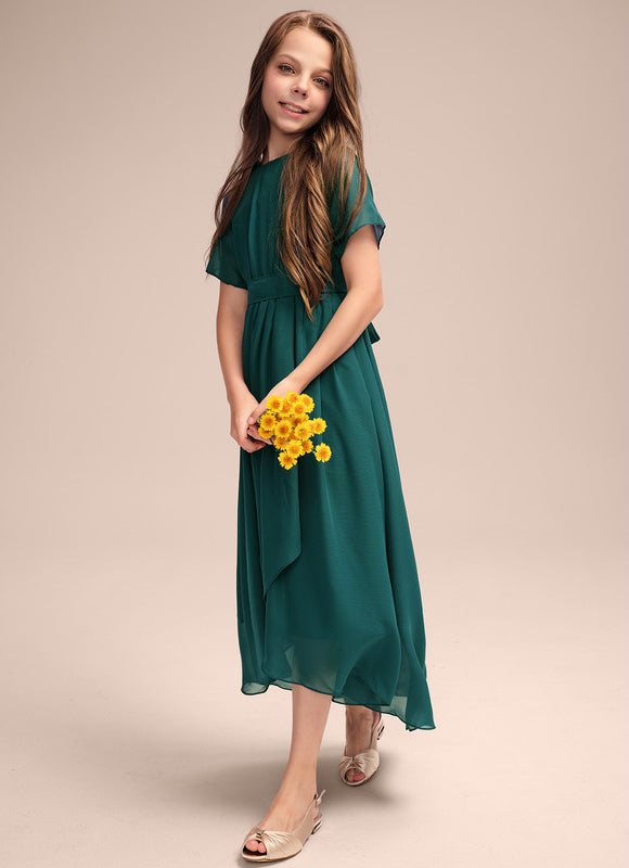 Robe Trapèze Verte Mousseline Plissée - gallery 2