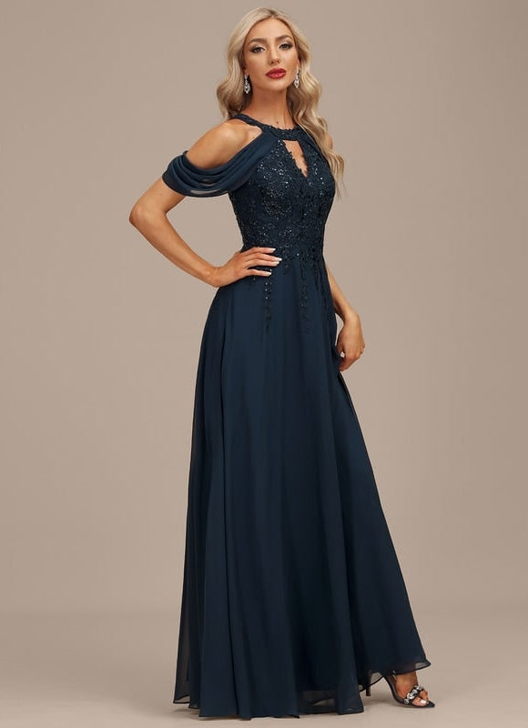 Robe Trapèze Bleu Marine Soiréeà Paillettes - gallery 2
