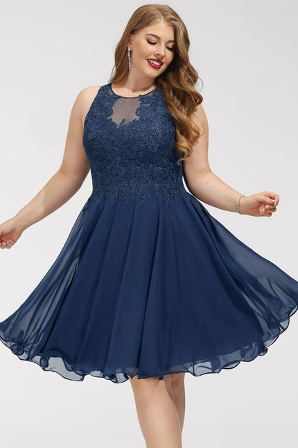 Robe Trapèze Bleue Dentelle Perles Cocktail - gallery 6