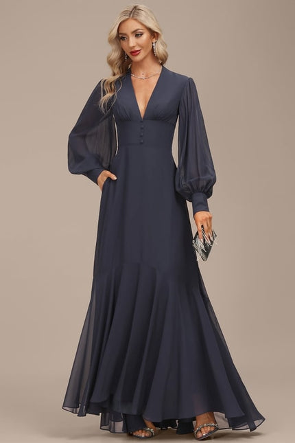 Robe Trapèze Bleue Marine Asymétrique Mousseline - gallery 6