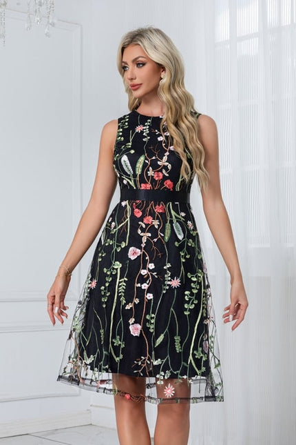 Robe Trapèze Éclat Floréal Noir - gallery 9