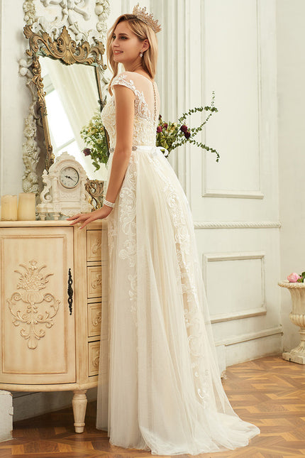 Robe Trapèze Ivoire Dentelle Volants Bal De Mariée - gallery 1
