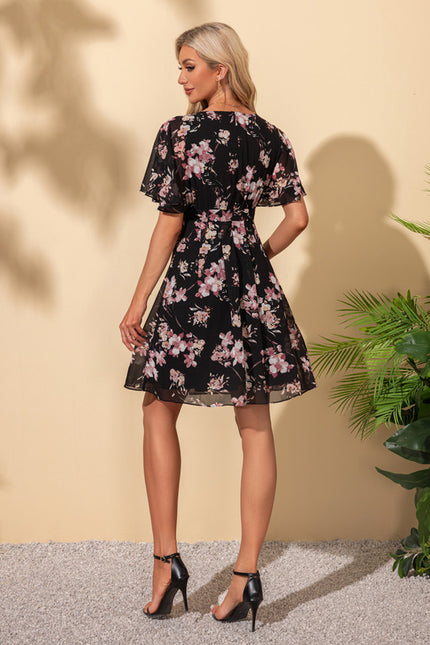 Robe Trapèze Noire Florale - gallery 3