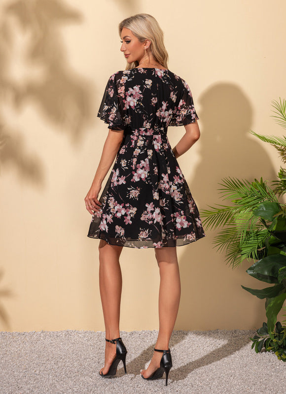 Robe Trapèze Noire Florale - gallery 3