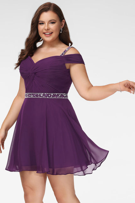 Robe Trapèze Violet Mousseline À Paillettes - gallery 5