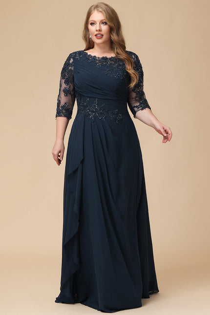 Robe Trapèze Bleue Marine Longue Dentelle - gallery 7