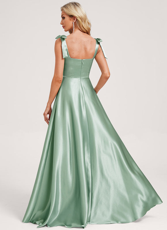 Robe Trapèze Satinée Vert Deau - gallery 4