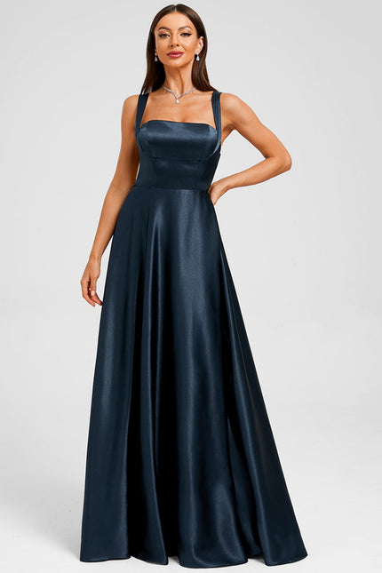 Robe Trapèze Satin Marine Élégante - gallery 4