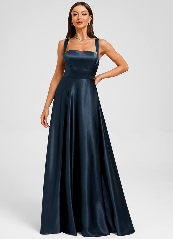 Robe Trapèze Satin Marine Élégante - gallery 4