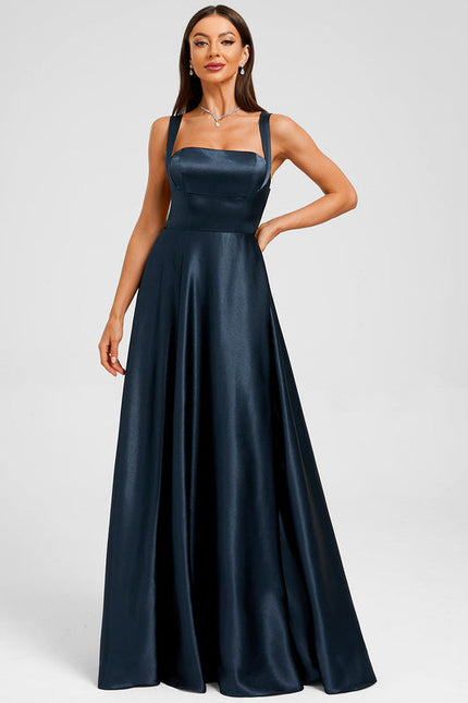 Robe Trapèze Satin Marine Élégante - gallery 4