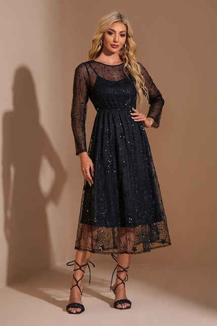 Robe Trapèze Noir Étoilé Chic - gallery 4