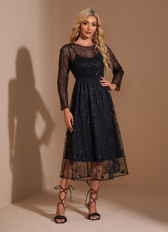 Robe Trapèze Noir Étoilé Chic - gallery 4