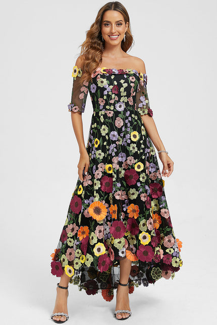 Robe Trapèze Asymétrique Éclat Floral - gallery 1