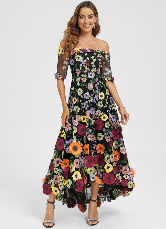 Robe Trapèze Asymétrique Éclat Floral - gallery 1