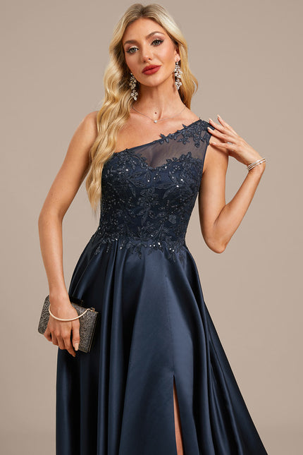 Robe Trapèze Satin Étoilé Noir - gallery 1