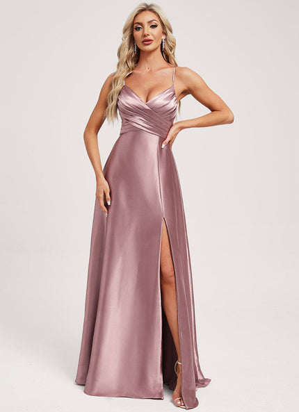Robe Trapèze Satin Doré Élégante