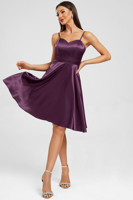 Robe Trapèze Violet Satiné Élégant - gallery 2