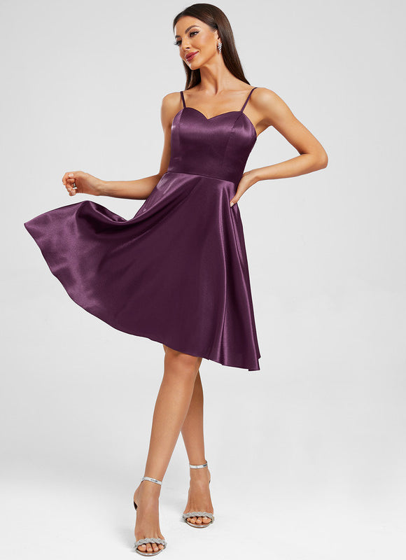 Robe Trapèze Violet Satiné Élégant - gallery 2