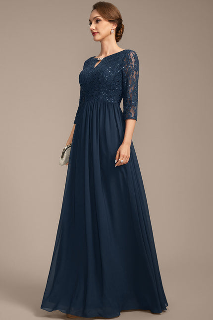 Robe Trapèze Bleu Marine Longue Dentelle Chandail Mariée - gallery 3