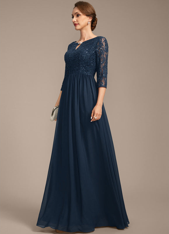 Robe Trapèze Bleu Marine Longue Dentelle Chandail Mariée - gallery 3