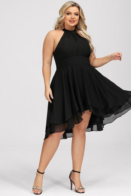 Robe Trapèze Noire Asymétrique Mousseline - gallery 5