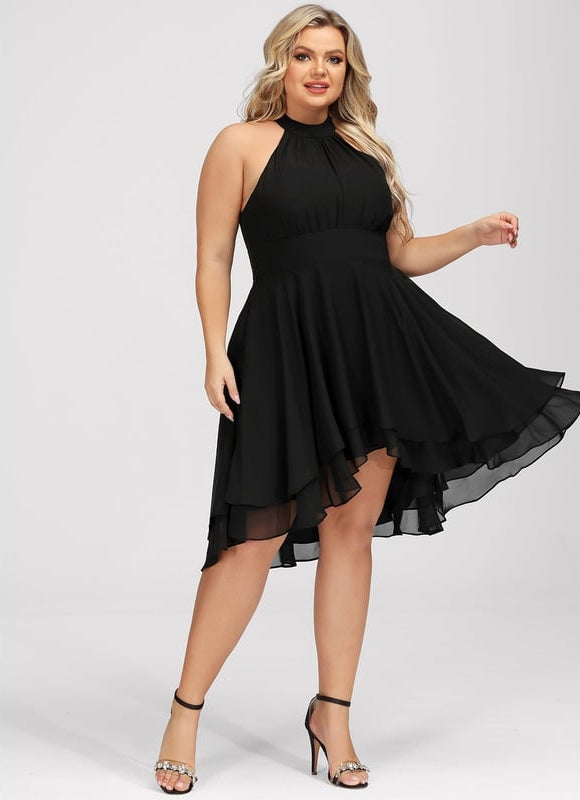 Robe Trapèze Noire Asymétrique Mousseline - gallery 5