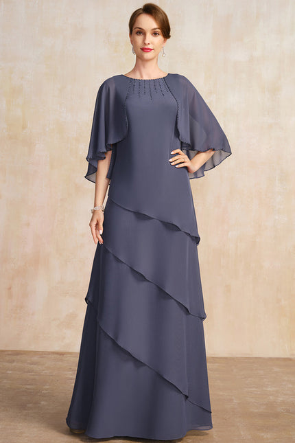 Robe Trapèze Bleue Marine Longue Avec Perles - gallery 1