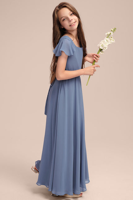 Robe Trapèze Mousseline Bleue - gallery 2