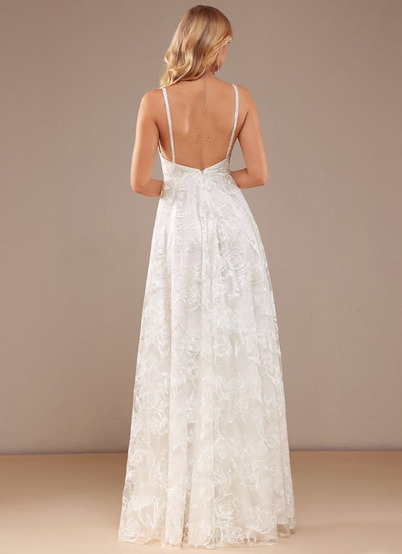 Robe Trapèze Blanche Dentelle Mariage - gallery 2