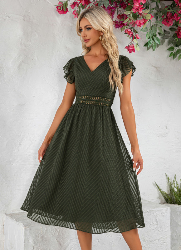 Robe Trapèze Feuille Émeraude