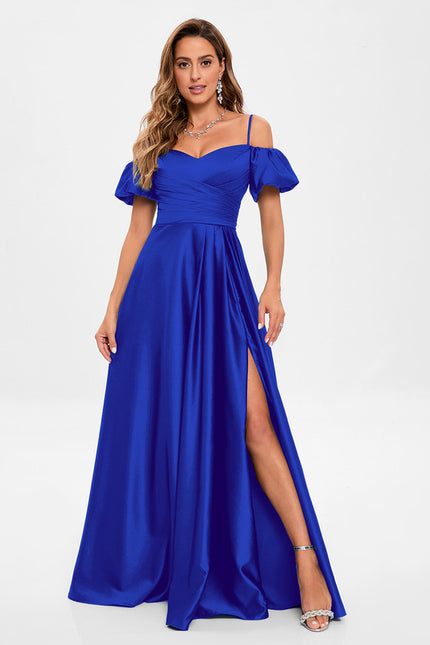 Robe Trapèze Satin Bleu Éclatant