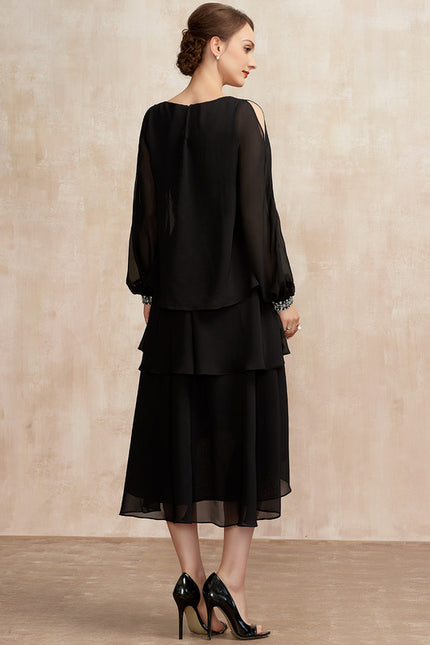 Robe Trapèze Noir Cascade Élégante - gallery 4