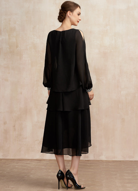 Robe Trapèze Noir Cascade Élégante - gallery 4