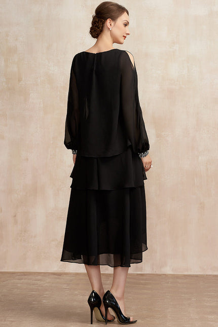 Robe Trapèze Noir Cascade Élégante - gallery 4