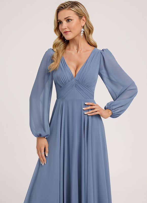 Robe Trapèze Longue Beige Élégante - gallery 5
