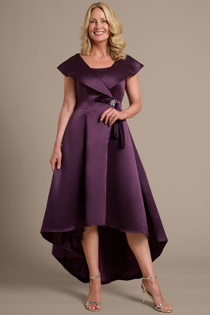 Robe Trapèze Satin Prune Élégant - gallery 3