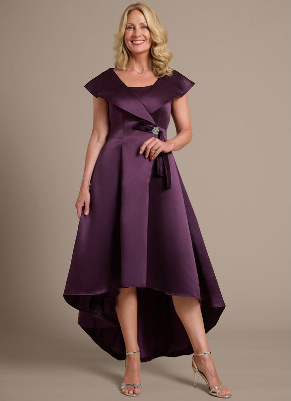 Robe Trapèze Satin Prune Élégant - gallery 3