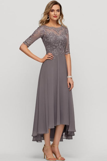 Robe Trapèze Gris Satin Dentelle. - gallery 3