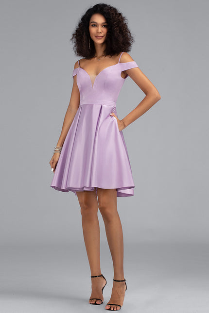 Robe Trapèze Lilas Satiné - gallery 2