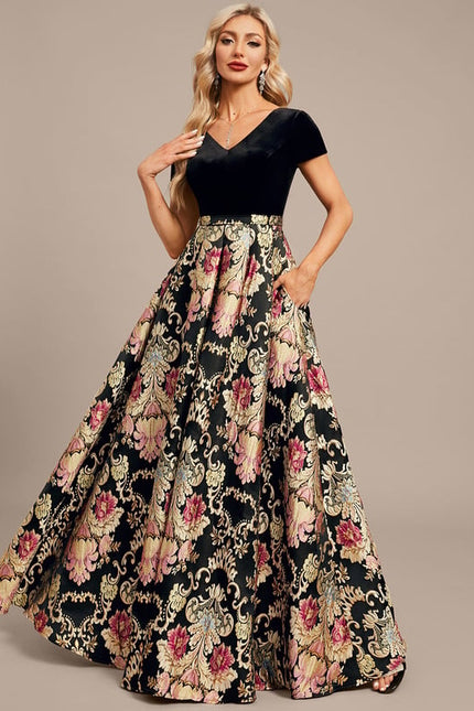 Robe Trapèze Velours Floral Noir - gallery 3