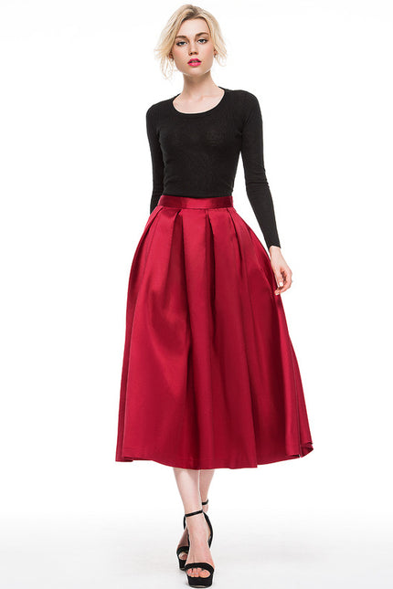 Robe Trapèze Satin Rouge - gallery 8