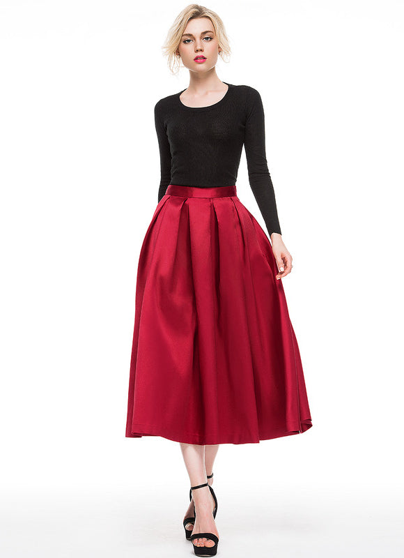 Robe Trapèze Satin Rouge - gallery 8