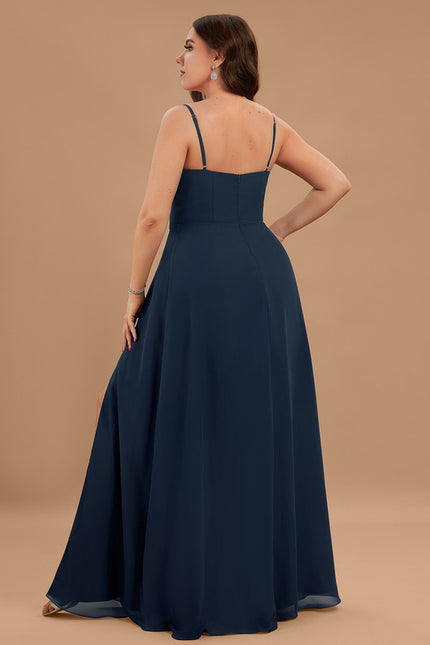 Robe Trapèze Bleu Marine Soirée - gallery 5