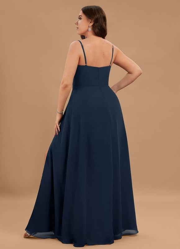 Robe Trapèze Bleue Soirée Longue Slit - gallery 5