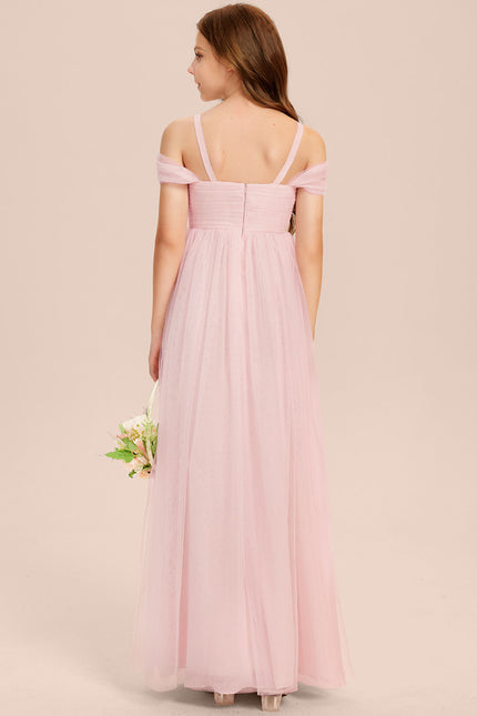 Robe Trapèze Rose Pastel Long Décolletée Épaules - gallery 3