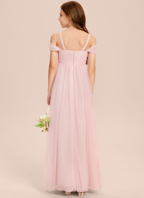 Robe Trapèze Rose Pastel Long Décolletée Épaules - gallery 3